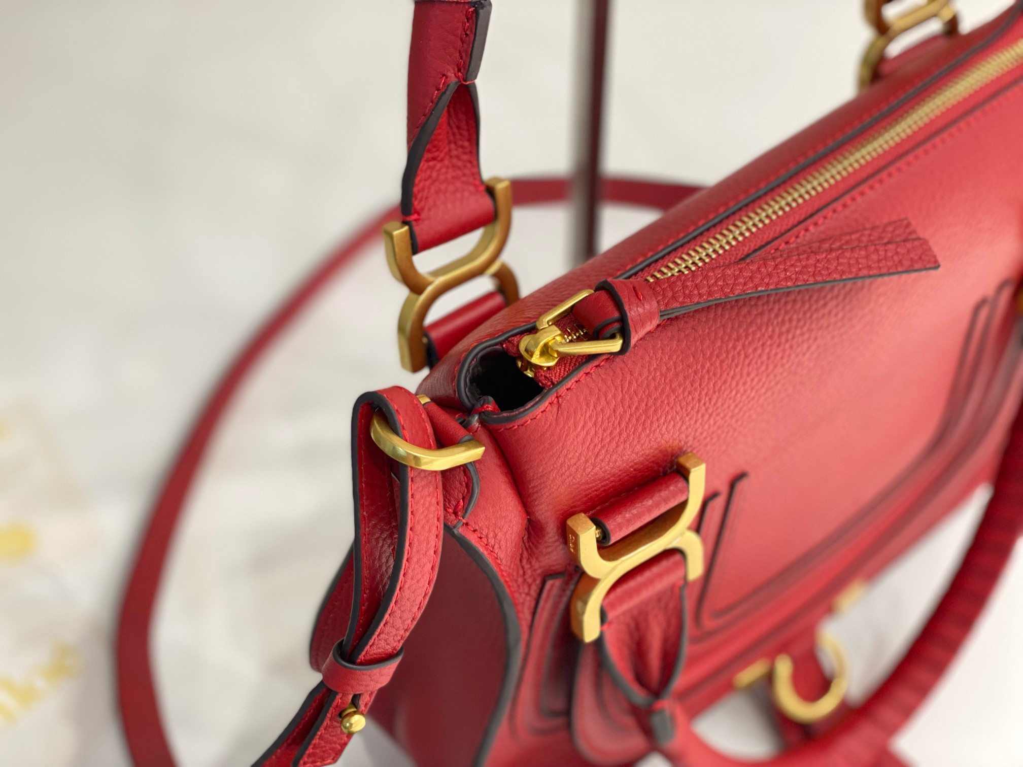 Chloe Small Marcie Bag In Red Grained Leather